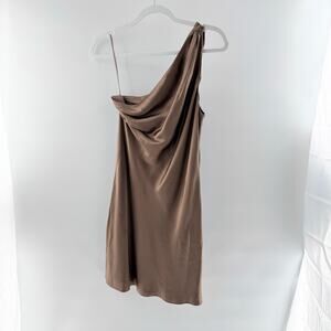 Cami NYC Silk Sleeveless One Shoulder Midi Dress Brown Women's Size Medium